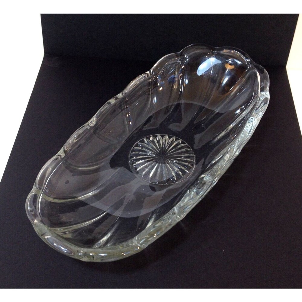 Vintage Clear Crystal Cut Glass Oval Relish Serving Dish Bowl Candy Nuts 8x4"